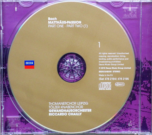 Johann Sebastian Bach - Thomanerchor, Tölzer Knabenchor, Gewandhausorchester Leipzig, Riccardo Chailly : Matthäus~Passion (2xCD, Album)