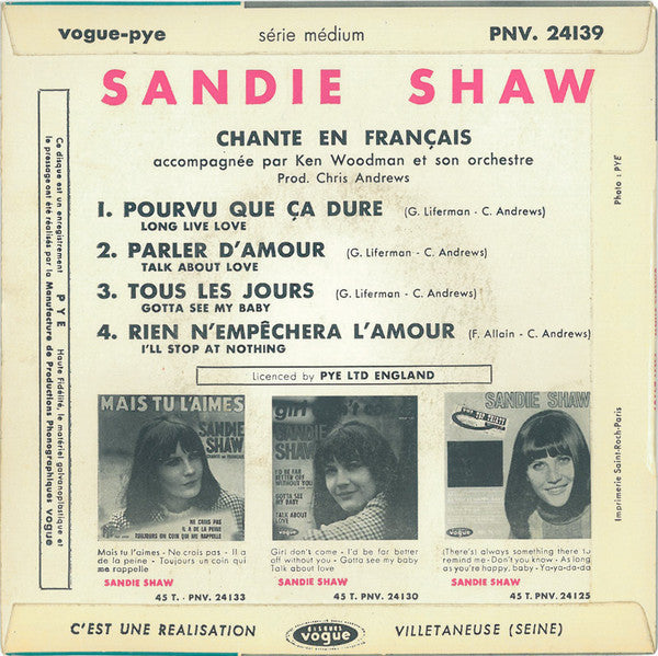 Sandie Shaw : Chante En Français - Pourvu Que Ça Dure (7", EP)