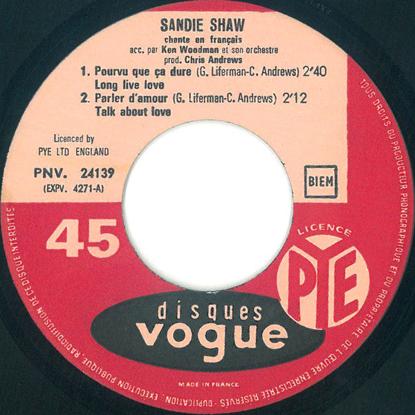 Sandie Shaw : Chante En Français - Pourvu Que Ça Dure (7", EP)