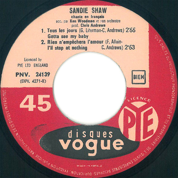 Sandie Shaw : Chante En Français - Pourvu Que Ça Dure (7", EP)
