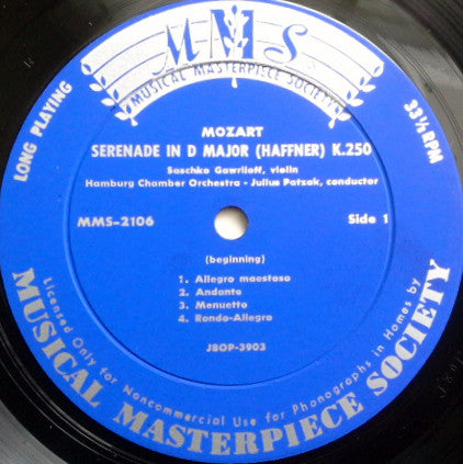 Wolfgang Amadeus Mozart : Serenade In D-Dur (Haffner) K.250 (LP, Mono)