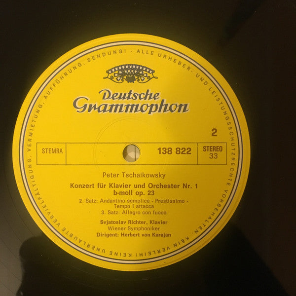 Pyotr Ilyich Tchaikovsky - Sviatoslav Richter ∙ Herbert von Karajan ∙ Wiener Symphoniker : Konzert Für Klavier Und Orchester Nr. 1 B-moll (LP, RE)