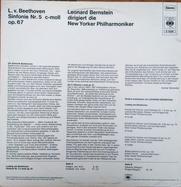 Ludwig van Beethoven, Leonard Bernstein Dirigiert Die New York Philharmonic : Sinfonie Nr. 5  (LP)