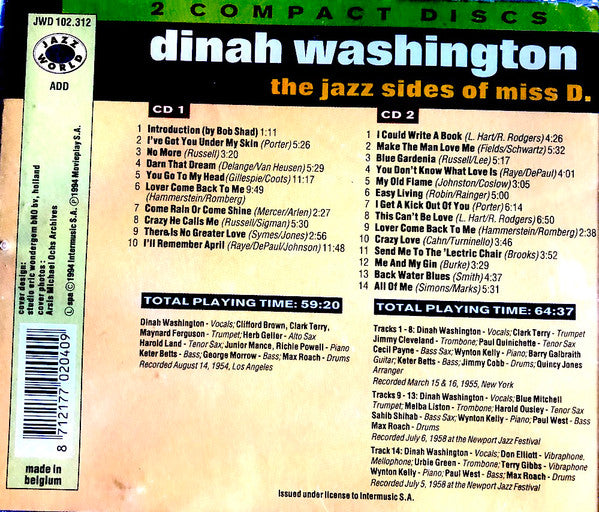 Dinah Washington : The Jazz Sides Of Miss D. (2xCD, Comp)