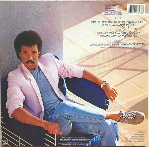 Lionel Richie : Can't Slow Down (LP, Album, RE, Gat)