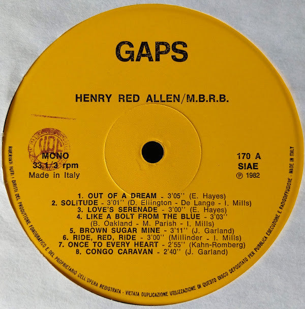 Henry "Red" Allen And The Mills Blue Rhythm Band : Henry 'Red' Allen And The Mills Blue Rhythm Band (LP, Comp)