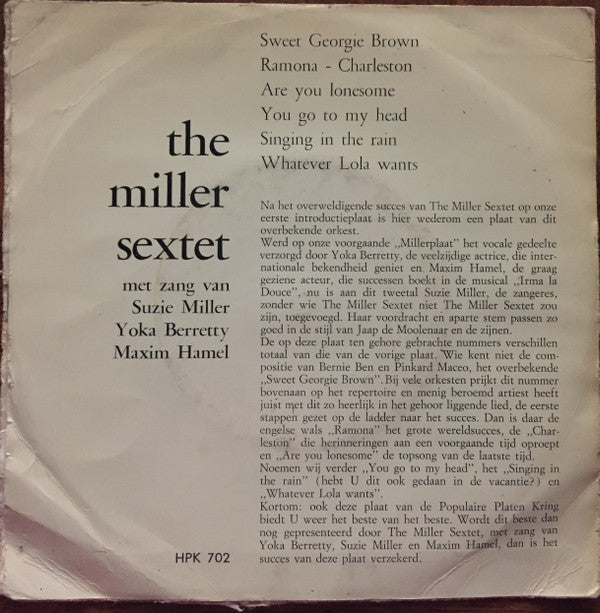 The Miller Sextet Met Zang Van Suzy Möller, Yoka Berretty, Maxim Hamel : The Miller Sextet Met Zang Van Suzie Miller Yoka Berretty Maxim Hamel (7", EP)