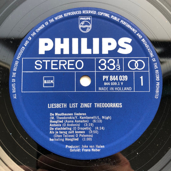 Liesbeth List Zingt Theodorakis* : Liesbeth List Zingt Theodorakis (LP, Album)