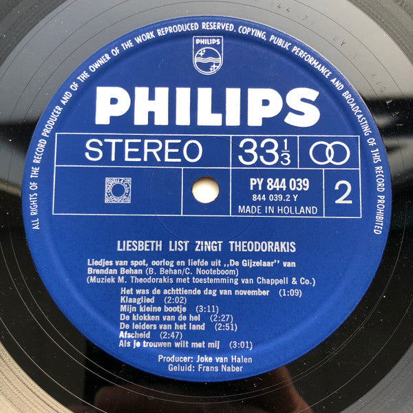 Liesbeth List Zingt Theodorakis* : Liesbeth List Zingt Theodorakis (LP, Album)