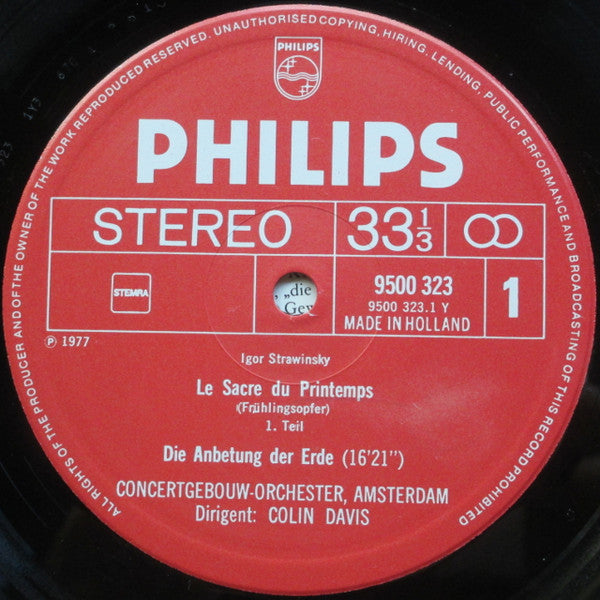 Stravinsky* - Concertgebouworkest, Amsterdam*, Colin Davis* : Le Sacre Du Printemps (LP, Album)