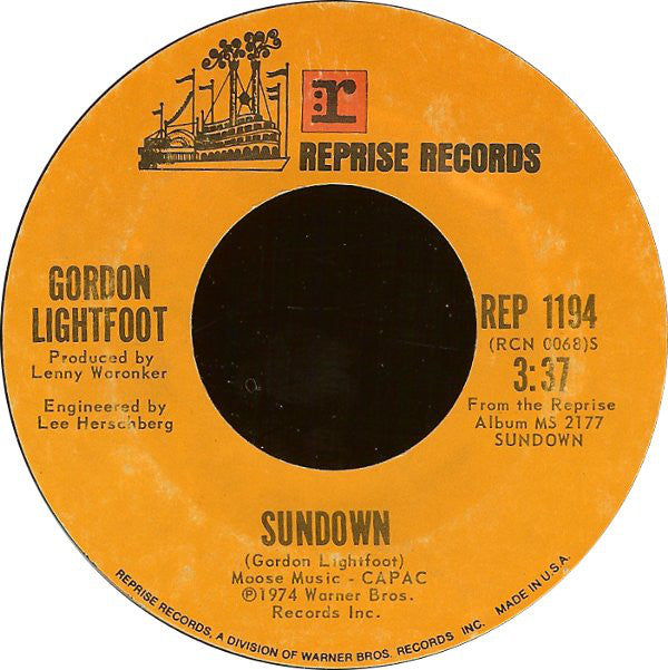 Gordon Lightfoot : Sundown (7", Single, Styrene, Ter)