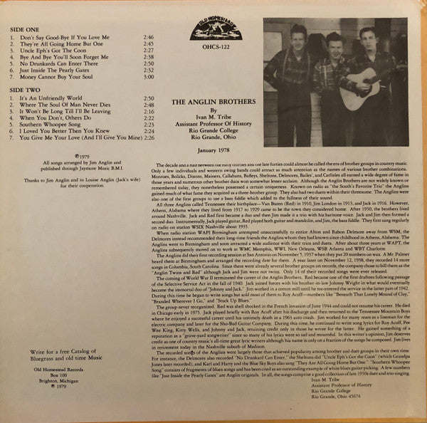 The Anglin Brothers : Anglin Twins And Red (Singing With Guitar Acc.) (LP, Comp)