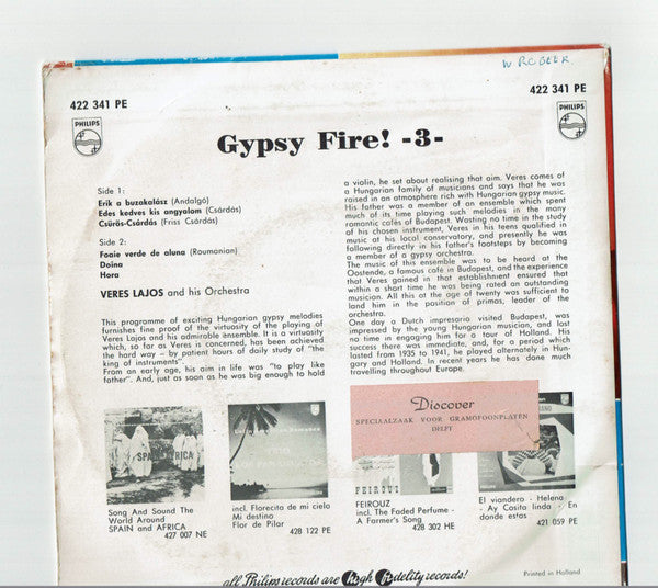 Veres Lajos And His Gipsy-Orchestra : Gypsy Fire! - no. 3 (7", Single)