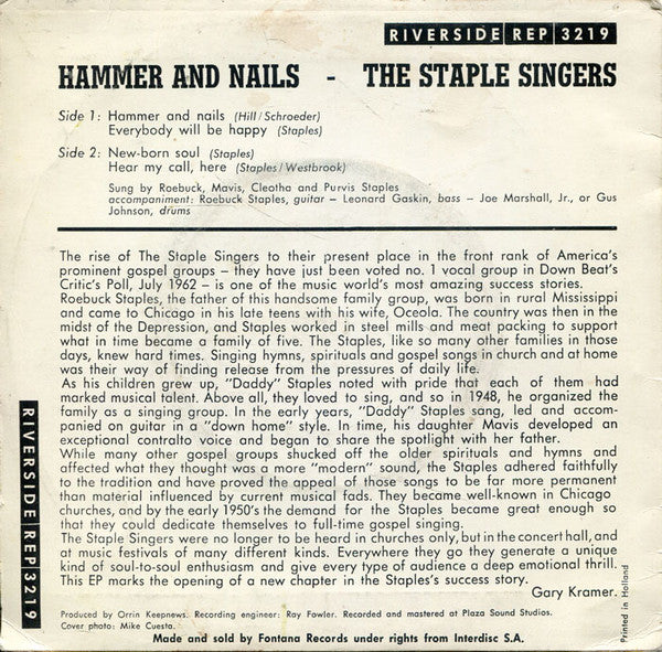The Staple Singers : Hammer And Nails (7", EP)