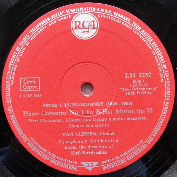 Pyotr Ilyich Tchaikovsky, Van Cliburn, Kiril Kondrashin : Concerto No.1 (LP, Mono)