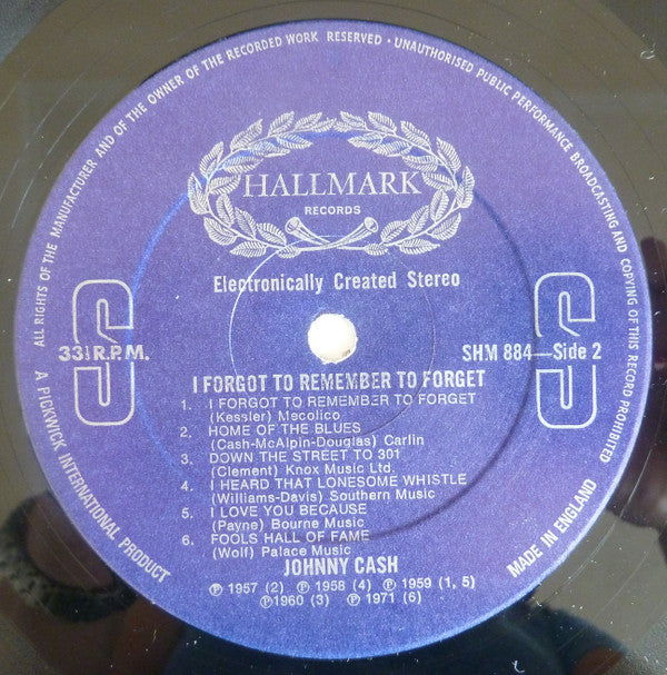 Johnny Cash : I Forgot To Remember To Forget (LP, Comp, Ele)
