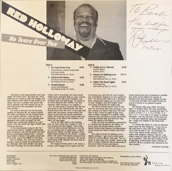 Red Holloway : No Tears Over You (LP, Album, RE)