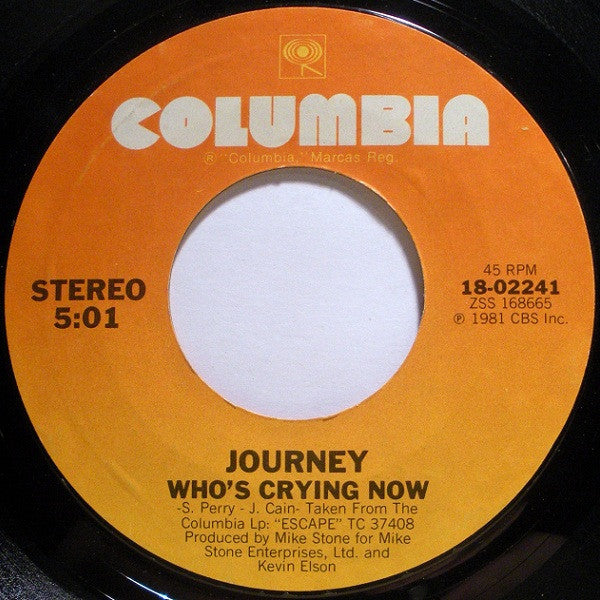 Journey : Who's Crying Now (7", Single, Pit)