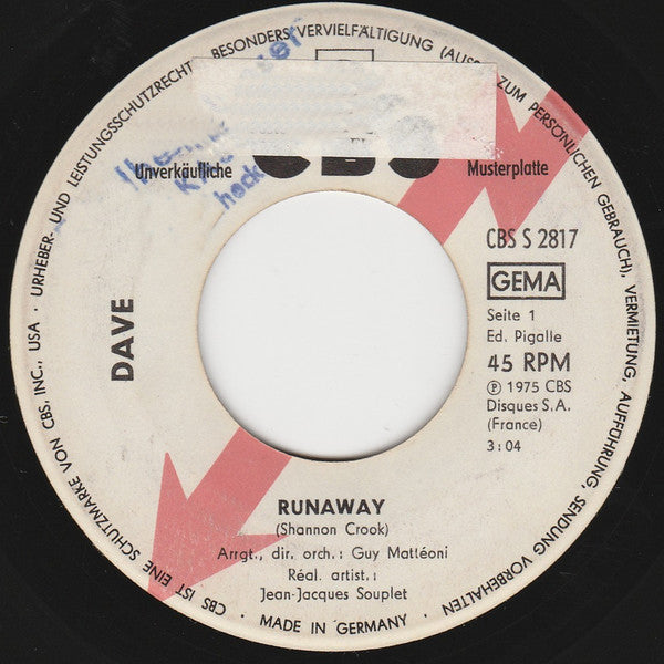 Dave (13) : Runaway (7", Single, Promo)