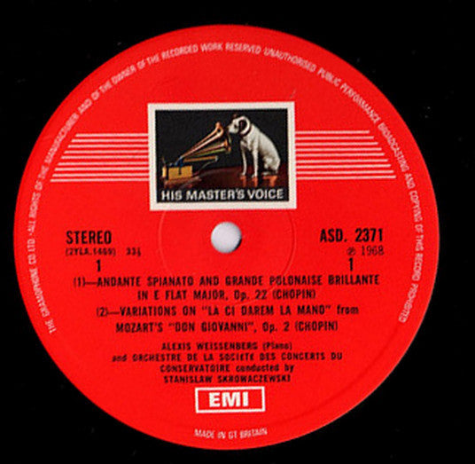 Frédéric Chopin - Alexis Weissenberg, Orchestre De La Société Des Concerts Du Conservatoire, Stanislaw Skrowaczewski : Music For Piano & Orchestra (LP)