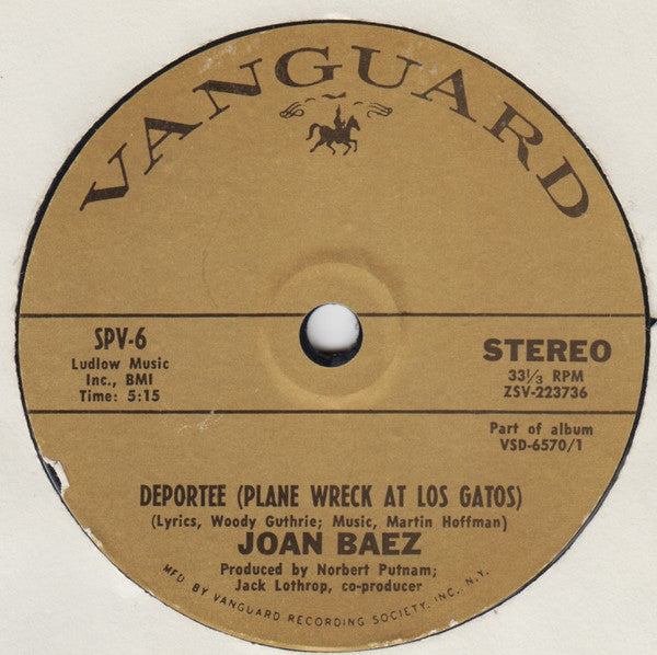 Joan Baez : Maria Dolores / Deportee (Plane Wreck At Los Gatos) (7", Single, Gol)