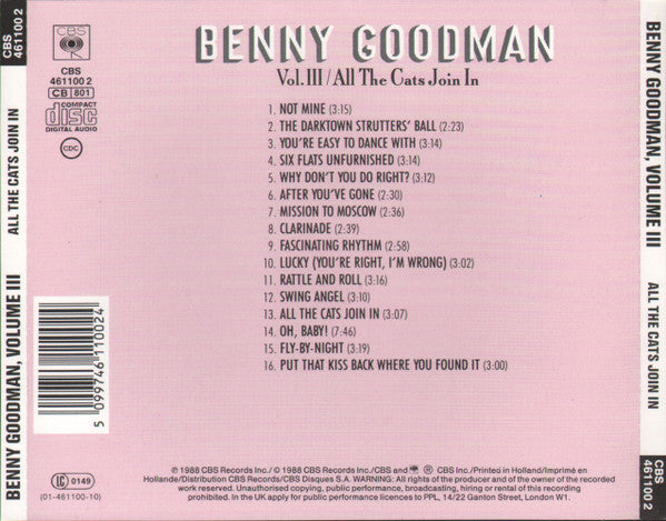 Benny Goodman : Vol. III: All The Cats Join In (CD, Comp, Mono, RM)