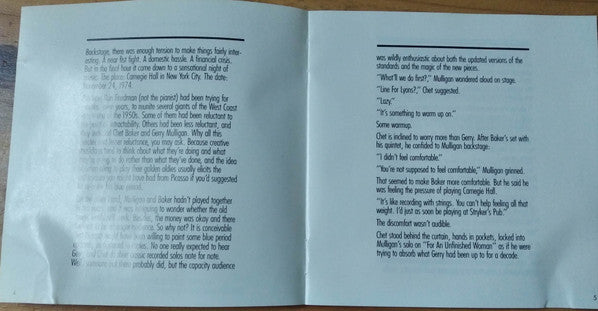 Gerry Mulligan / Chet Baker : Carnegie Hall Concert (CD, Album, RE, RM, RP)