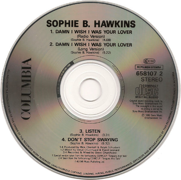 Sophie B. Hawkins : Damn I Wish I Was Your Lover (CD, Single)