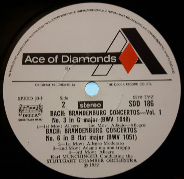 Johann Sebastian Bach, Stuttgarter Kammerorchester ,Stuttgart Chamber Orchestra Karl Münchinger : Brandenburg Concertos, Volume I Nos. 1,3 &6 (LP, Album)
