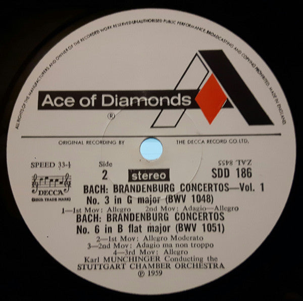 Johann Sebastian Bach, Stuttgarter Kammerorchester ,Stuttgart Chamber Orchestra Karl Münchinger : Brandenburg Concertos, Volume I Nos. 1,3 &6 (LP, Album)