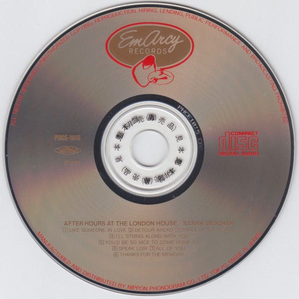 Sarah Vaughan : After Hours At The London House (CD, Album, RE)
