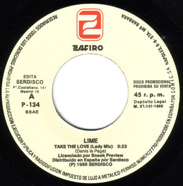 Lime (2) : Take The Love (7", Single, Promo)