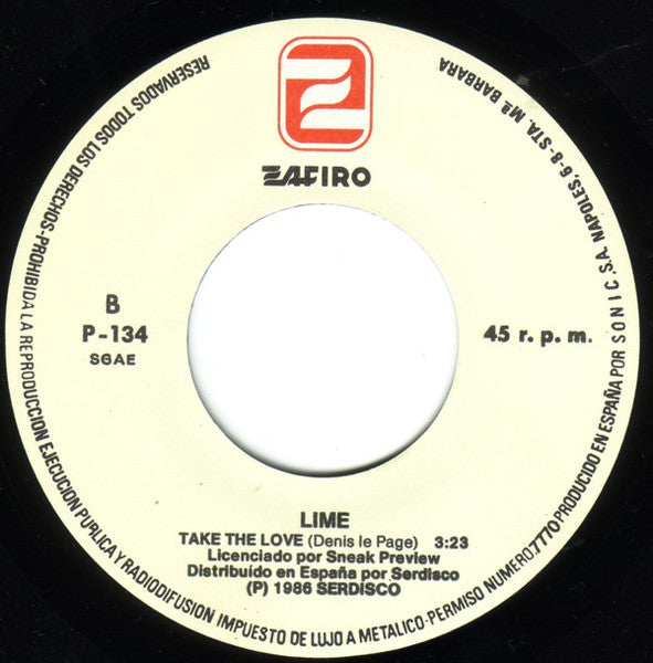 Lime (2) : Take The Love (7", Single, Promo)