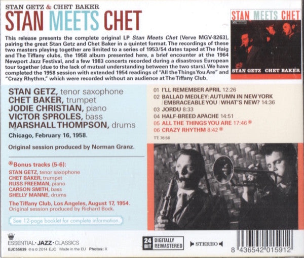 Stan Getz & Chet Baker : Stan Meets Chet (CD, Album, RM)