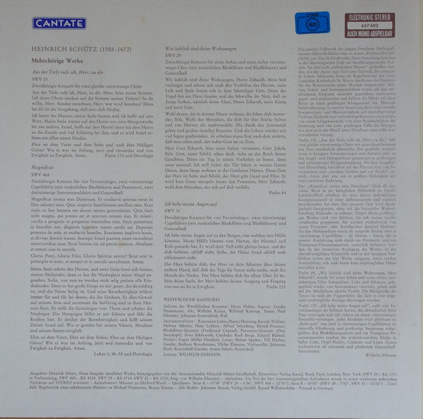 Heinrich Schütz, Wilhelm Ehmann, Westfälische Kantorei : Mehrchörige Werke (LP)