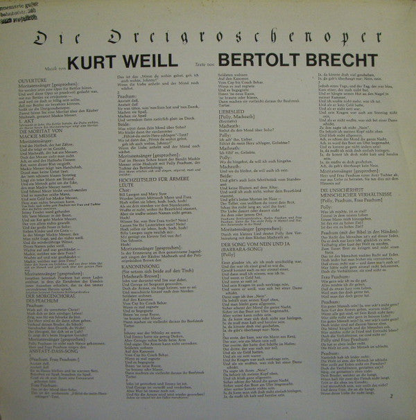 Kurt Weill, Bertolt Brecht, Lotte Lenya : Die Dreigroschenoper (2xLP, RE)