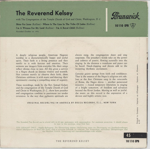 The Reverend Kelsey : The Reverend Kelsey (7", EP)