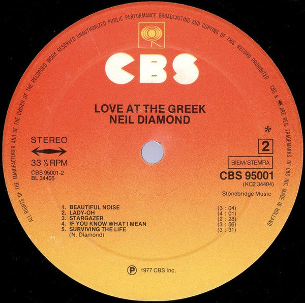 Neil Diamond : Love At The Greek - Recorded Live At The Greek Theatre (2xLP, Album, Gat)