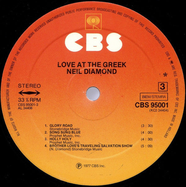 Neil Diamond : Love At The Greek - Recorded Live At The Greek Theatre (2xLP, Album, Gat)