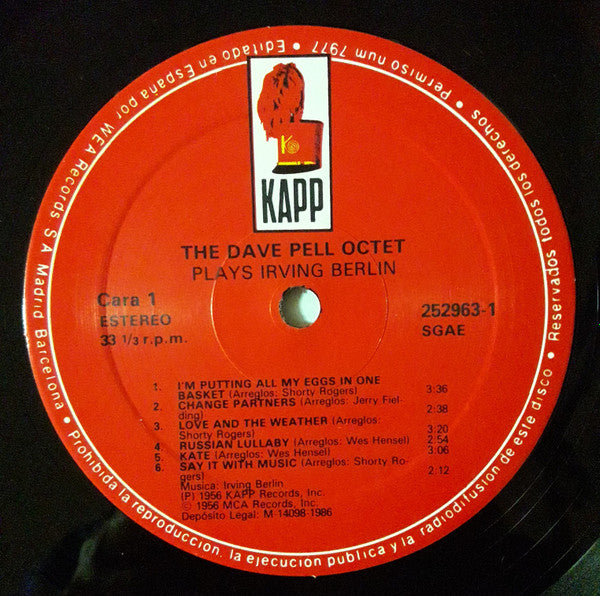 Dave Pell Octet : The Dave Pell Octet Plays Irving Berlin (LP, Album, Mono, RE)