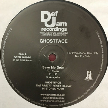 Ghostface Killah : Save Me Dear (12", Promo)