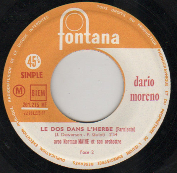 Dario Moreno : Vieux Mac Donald / Le Dos Dans L'Herbe (7", Single)