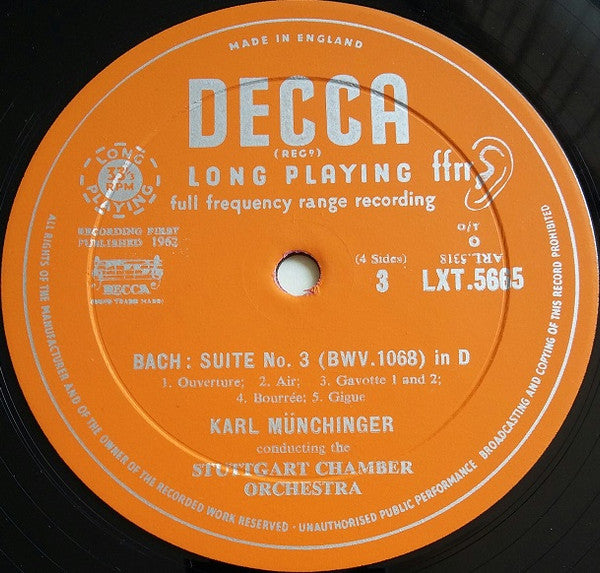 Johann Sebastian Bach, Karl Münchinger, Stuttgarter Kammerorchester : Orchestral Suites 3 & 4 (LP, Mono)