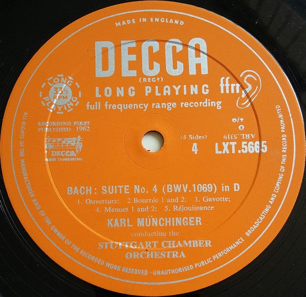 Johann Sebastian Bach, Karl Münchinger, Stuttgarter Kammerorchester : Orchestral Suites 3 & 4 (LP, Mono)