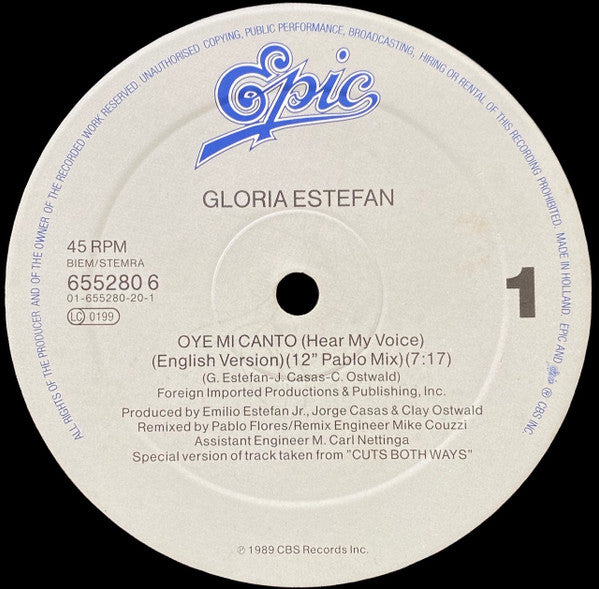 Gloria Estefan : Oye Mi Canto (Hear My Voice) (Special 12" Mixes) (12", Maxi)