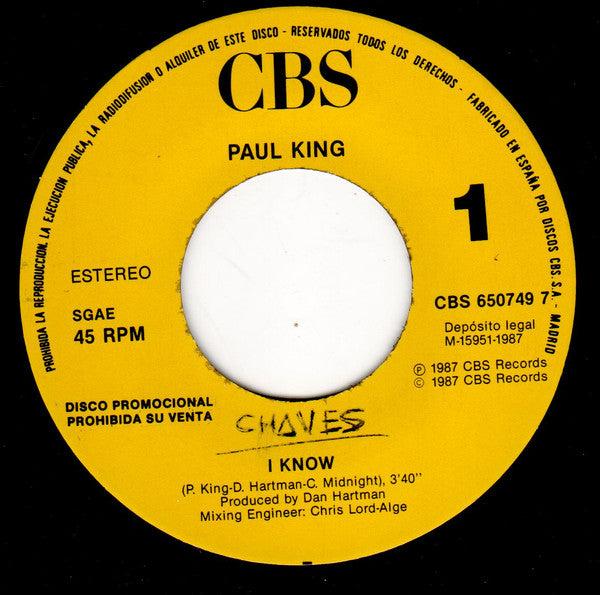 Paul King (2) : I Know (7", S/Sided, Promo)