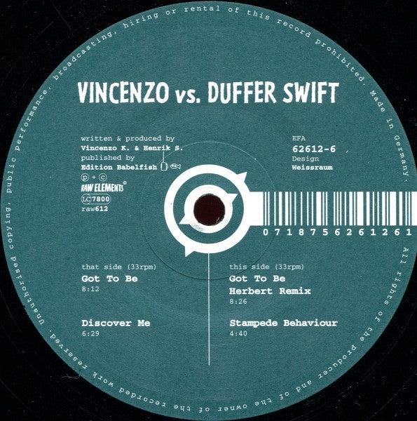 Vincenzo vs. Duffer Swift : Got To Be (12")