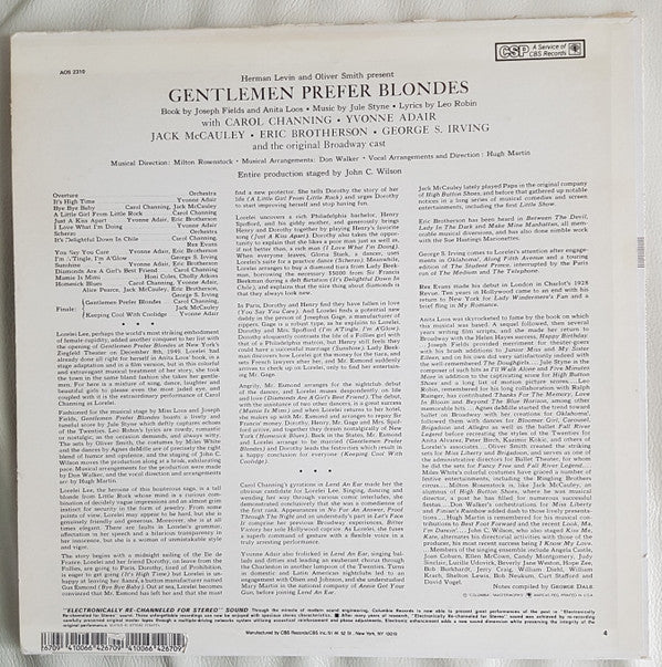 Carol Channing, Yvonne Adair, Jack McCauley, Eric Brotherson, George S. Irving And The "Gentlemen Prefer Blondes" Original Broadway Cast : Gentlemen Prefer Blondes (LP, Album)
