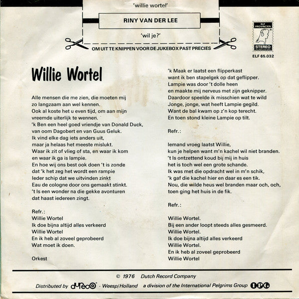 Riny van der Lee : Willie Wortel (7", Single)