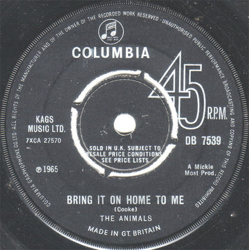 The Animals : Bring It On Home To Me (7", Single)